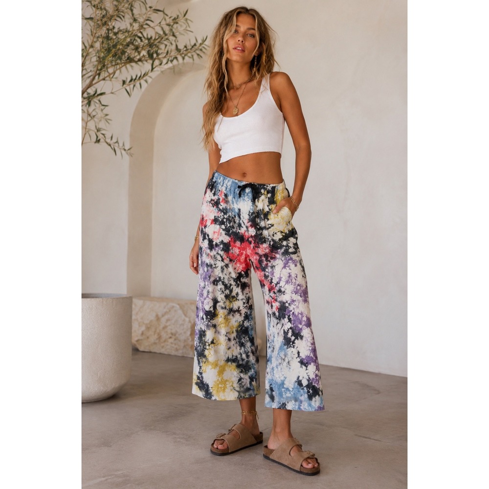 Yes And Organic Cotton Tie Dye Wide Leg Pants Multi Color Size Large